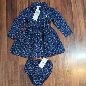 Ralph Lauren Navy Blue Floral Button-Up Dress with Polo Pony
